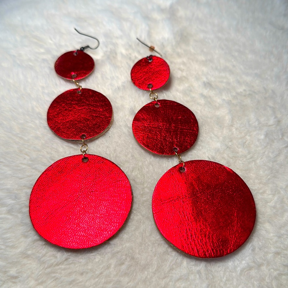 Red metallic hand painted earrings